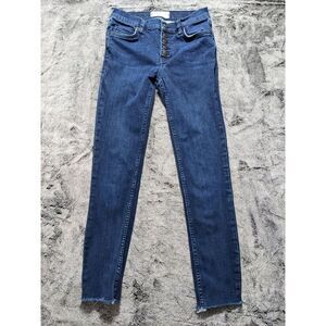 Free People Button Fly Raw Hem Ankle Skinny Women's Jeans Size W26 Dark Wash